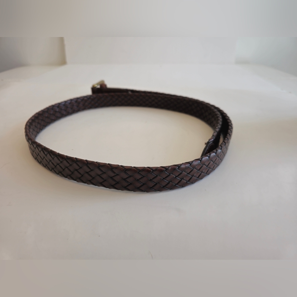 Men's Genuine Leather Braided Brown Belt Bonded Lacing  Brass Buckle Size 40 - Picture 3 of 15